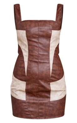 Brown Faux Leather Contrast Panel Bodycon Dress -Cheap Dress Store 89ba42e307e79dbb531c4c8d564cac6ce88d1b67 cnc8302 5