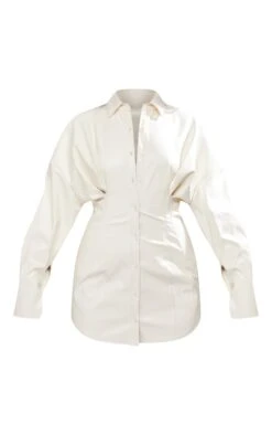 Cream Faux Leather Fitted Shirt Dress -Cheap Dress Store 89f5da7e116d3066ce5820e336cf0909587ea132 cnc8318 5