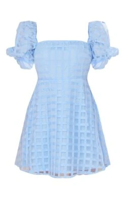 Baby Blue Oversized Gingham Puff Sleeve Shift Dress -Cheap Dress Store 8a792ccd65a64bcd657dc14bb811b503fa46ba76 cne2996 5