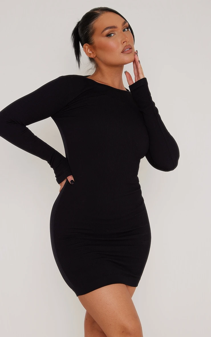 Black Structured Contour Rib Ruched Bodycon Dress 3 Black Structured Contour Rib Ruched Bodycon Dress