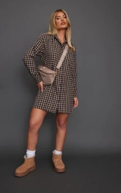 Brown Gingham Brushed Check Raw Hem Oversized Shirt Dress -Cheap Dress Store 8e78b7412672c006d002acfdb2f8430c29f1c15c cnc8301 3