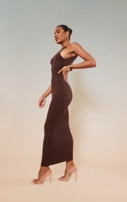 Chocolate Brown Knitted Back Plunge Racer Maxi Dress -Cheap Dress Store 91e6c9a8722b0ab2ddf3e6df689b4f79c8d7ce01 cnc2780 4