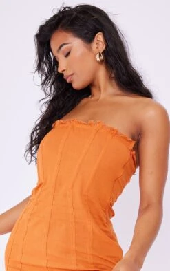 Rust Linen Look Bandeau Binding Detail Frayed Hem Bodycon Dress -Cheap Dress Store 93bb965b53ffaf7c5cc40a1483601b952a87e19b cnd7650 4