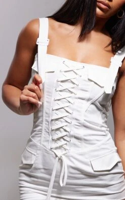 Cream Cargo Lace Up Detail Buckle Strap Bodycon Dress -Cheap Dress Store 9504915dae57545b9640562bab19df5f4d78b40f cnc7677 4