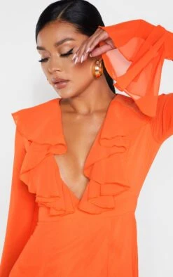 Bright Orange Plunge Frill Maxi Dress -Cheap Dress Store 95a2010e1cd5a3a7b049e181e05d7cc085da7a79 cmd6710 5