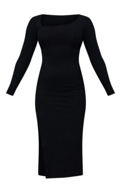 Black Wide Rib Asymmetric Neck Split Detail Midaxi Dress -Cheap Dress Store 95d9585e24ce8530f69c61a509fcabc51bf165ce cnc6651 5