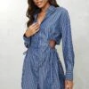 Dark Blue Stripe Cut Out Ruched Waist Detail Shirt Dress -Cheap Dress Store 9677a8d8011a4cfe1e9e0c8931a338d7aef7d4ba cnd4048 1
