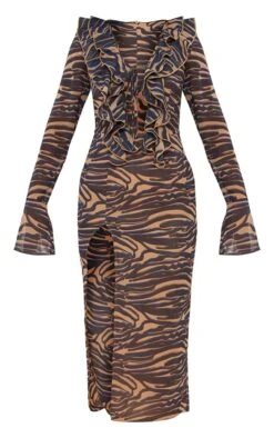 Stone Zebra Print Chiffon Frill Detail Midi Dress -Cheap Dress Store 974c9884fdde482e2119280d50dfeabe698316d3 cnc6154 5