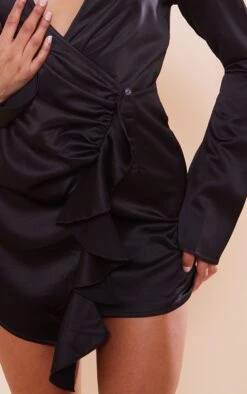 Black Satin Wrap Frill Detail Shirt Dress -Cheap Dress Store 9aad196b96d4638b9c564568eb537b1f908f6845 cnc7817 4