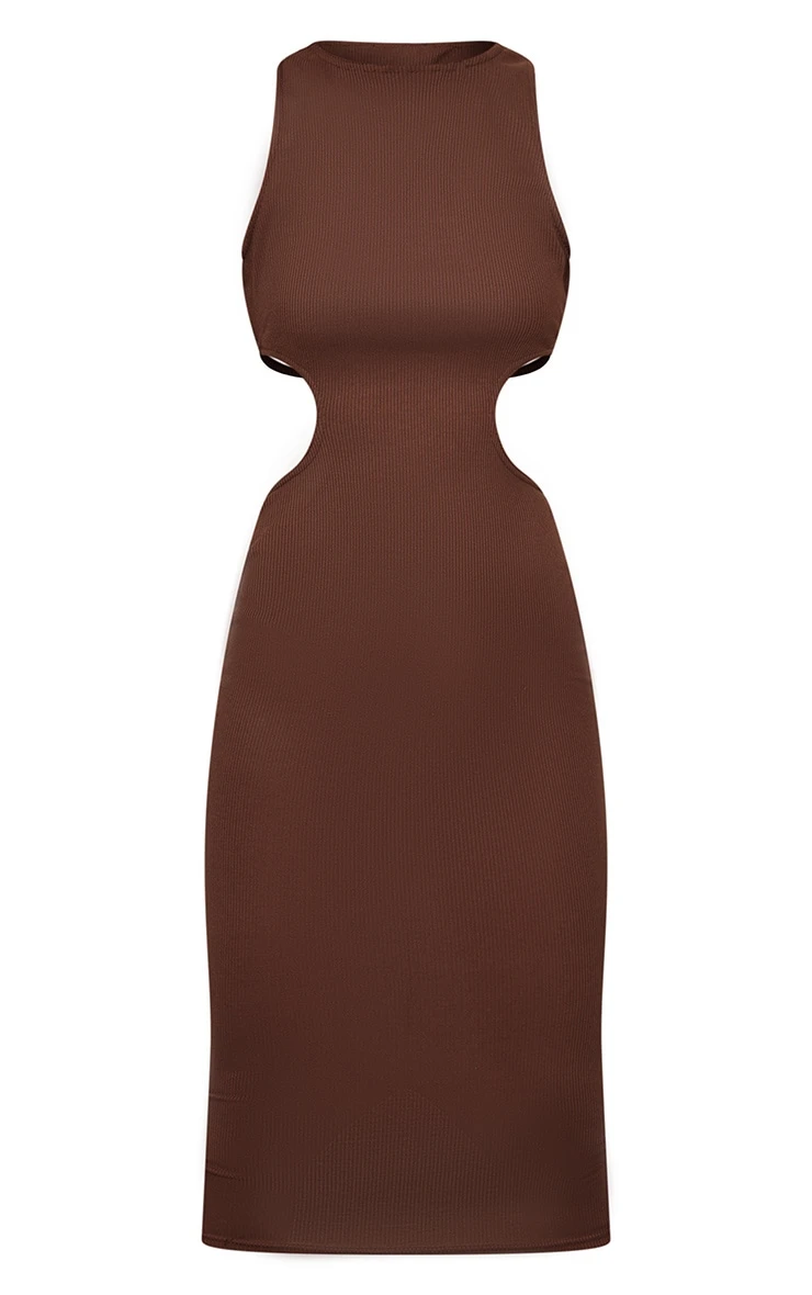 Chocolate Brown Rib Cut Out Side Midi Dress 7 Chocolate Brown Rib Cut Out Side Midi Dress - Image 5