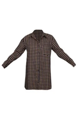 Brown Gingham Brushed Check Raw Hem Oversized Shirt Dress -Cheap Dress Store 9d5fa68dc0225c511ab8668524009618b352d8e7 cnc8301 5