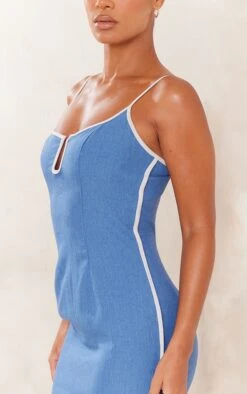 Blue Linen Look V Bar Contrast Seam Strappy Bodycon Dress -Cheap Dress Store 9dbe7e1f8ce89ee9a3fe88ccb76711ae55fd484f cne1387 4
