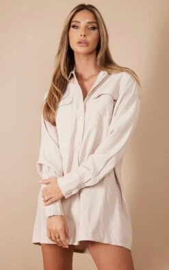 Stone Oversized Popper Detail Shirt Dress