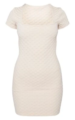 Stone Textured Short Sleeve Square Neck Bodycon Dress -Cheap Dress Store a01a71b7c984d919eeb257280c380121598bc8f4 cnd4080 5