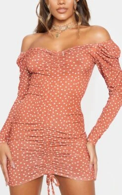 Terracotta Polka Dot Print Ruched Front Long Sleeve Bodycon Dress 10 Terracotta Polka Dot Print Ruched Front Long Sleeve Bodycon Dress -Cheap Dress Store a0228c1417a385b9d8165de35044a2f4d8504a37 CMS1125 4