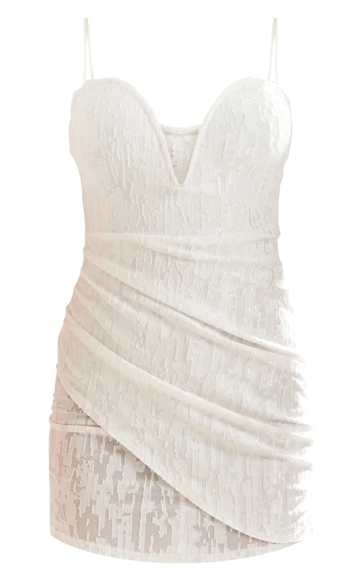 Cream Textured Extreme V Bar Drape Strappy Bodycon Dress 7 Cream Textured Extreme V Bar Drape Strappy Bodycon Dress - Image 5