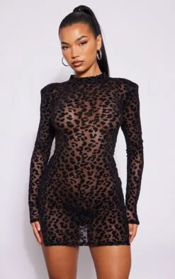 Black Leopard Flocked Ring Detail Long Sleeve Bodycon Dress -Cheap Dress Store a1c11f0dfdc0bef750490e6f4341c5ff274ac6b2 cnb0725 3