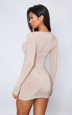 Nude Slinky Ruched Bust Long Sleeve Bodycon Dress -Cheap Dress Store a39cca344e36a571ef48b6ca2c468c7e10a7bbd2 cnd2298 2