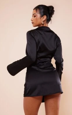 Black Satin Wrap Frill Detail Shirt Dress -Cheap Dress Store a4289901e55bc45ddd5560ad9c8ddcb56c29504c cnc7817 2