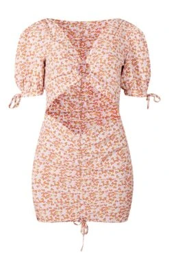 Orange Floral Print Chiffon Ring Detail Cut Out Bodycon Dress -Cheap Dress Store a8543259d2b239a2ce30def41ee96a72204b59b4 cnd1216 5