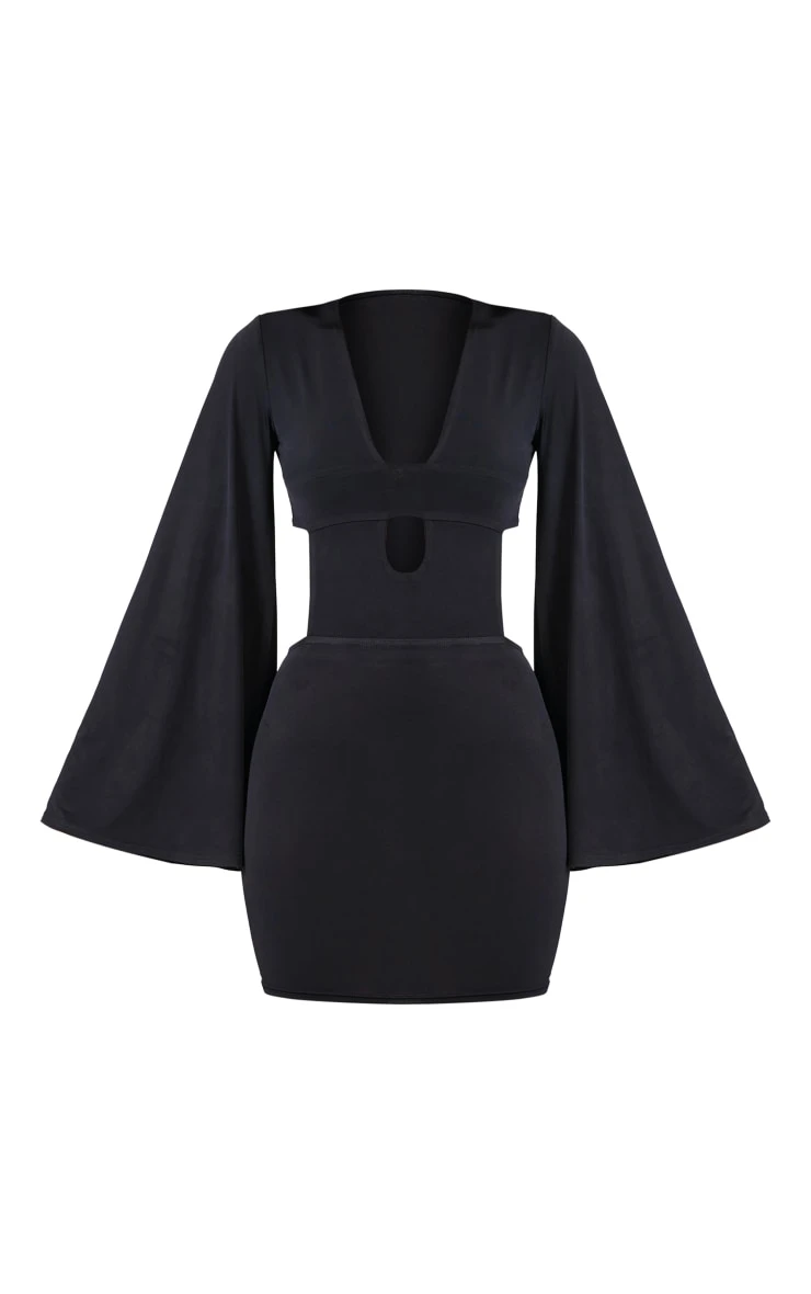 Black Slinky Cut Out Flared Sleeve Bodycon Dress 7 Black Slinky Cut Out Flared Sleeve Bodycon Dress - Image 5