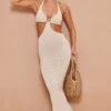 Cream Ring Detail Knitted Maxi Dress