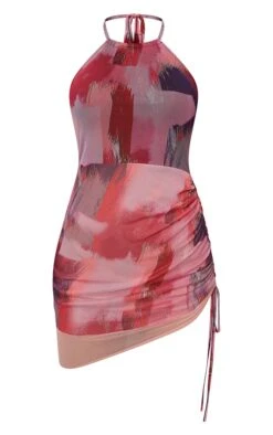 Pink Abstract Print Halterneck Mesh Layered Bodycon Dress -Cheap Dress Store ae34fdf2fa3b5ca03cb8c38560faf4a4dbec414c cmr9492 6