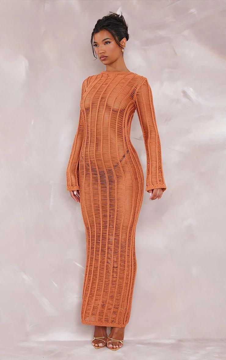 Tan Tassel Knit Open Back Maxi Dress 4 Tan Tassel Knit Open Back Maxi Dress - Image 2