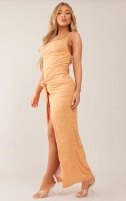 Orange Textured Cowl Knot Detail Maxi Dress -Cheap Dress Store b09cc4af58c024e4604811dbf5fe20b14a76f62a cnd7603 3