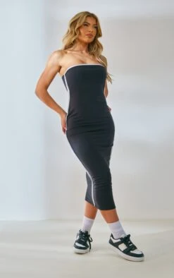 Black Bandeau Contrast Binding Midaxi Dress