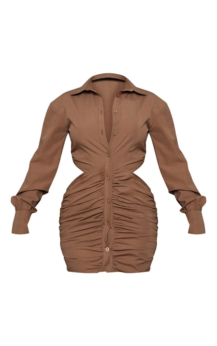 Mocha Rose Side Cut Out Ruched Button Up Shirt Dress 7 Mocha Rose Side Cut Out Ruched Button Up Shirt Dress - Image 5