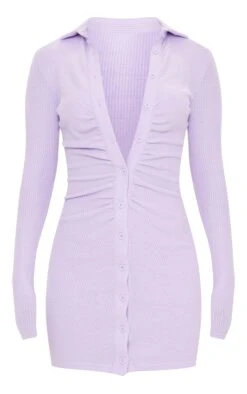 Purple Brushed Rib Long Sleeve Ruched Shirt Dress -Cheap Dress Store b2c5aa16c5879110fd404a37971d27576ecd553a cms1286 6