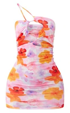 Pink Floral Cut Out Asymmetric Strap Bodycon Dress -Cheap Dress Store b362eb67fde0d5b033b55707e148a09ad605a3d8 cne8576 5