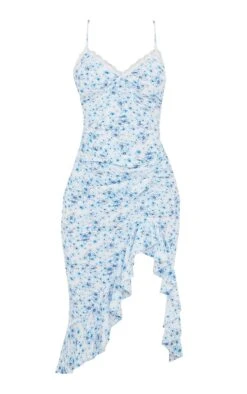 Blue Floral Print Lace Up Back Twist Detail Midi Dress -Cheap Dress Store b39e73725e30302e44608aa8477046b78424db68 cms8445 6
