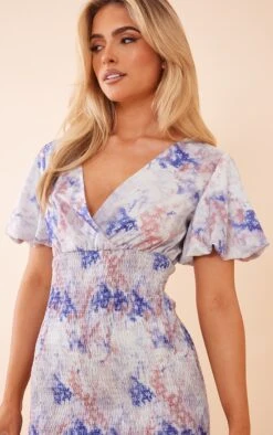 Multi Tie Dye Ditsy Floral Print Shirred V Neck Bodycon Dress -Cheap Dress Store b452e29f130f740324d6e0962b465bbf3754fc75 cnc8281 4