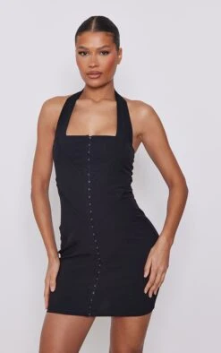 Black Stretch Woven Hook & Eye Detail Halter Bodycon Dress -Cheap Dress Store b4944d321a28a7d5a2368d17d44a1defb5172f9b cnd5852 1