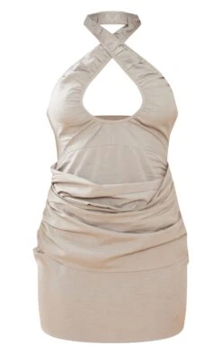 Taupe Linen Look Cross Halter Wrap Front Bodycon Dress -Cheap Dress Store b53511532339e5d19b33525c5560cbedf281c7c6 cnd7661 5