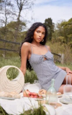 Monochrome Check Underwire Halterneck Corset Shift Dress