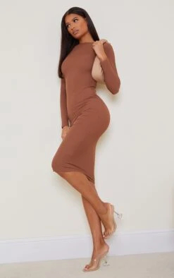 Chocolate Basic Ribbed Long Sleeve Midi Dress -Cheap Dress Store ba5b9ca45c191501c332fd40ea33d28b150d68f8 cmo8126 4