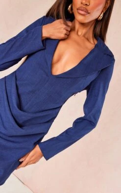 Dark Blue Linen Look Drape Detail Blazer Dress 10 Dark Blue Linen Look Drape Detail Blazer Dress -Cheap Dress Store babf17767406b61aed27537648c0546aa364f596 cne1539 4