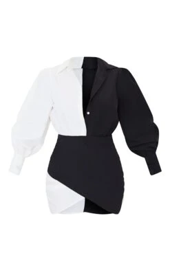 Monochrome Contrast Detail Long Sleeve Shirt Dress -Cheap Dress Store bb6192a7b2f3760d83db5f910b06ab11dc5d1e79 cmq1172 5