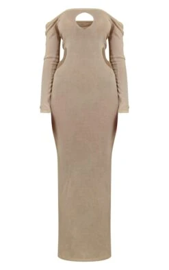 Cream Sheer Knit Cut Out Long Sleeve Maxi Dress -Cheap Dress Store bb62ba912d13f456f9679099f36745c6511901f3 cnc5952 5