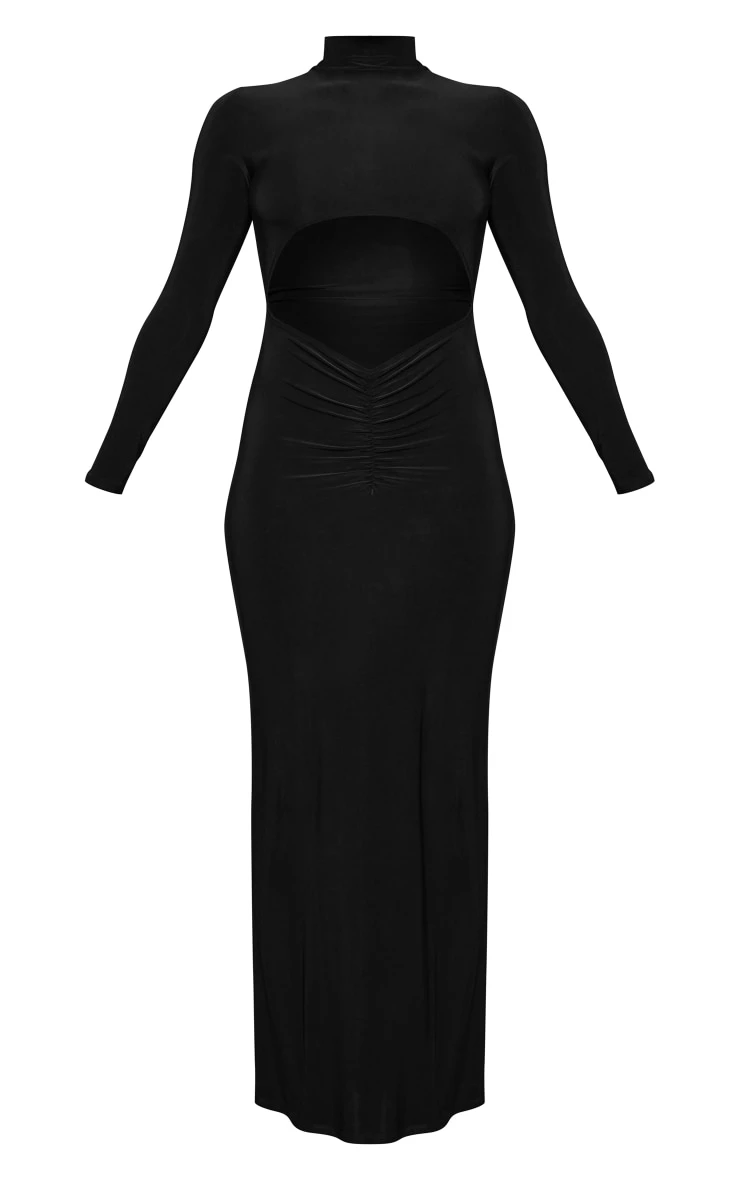 Black Slinky Cut Out Ruched Waist Long Sleeve Maxi Dress 7 Black Slinky Cut Out Ruched Waist Long Sleeve Maxi Dress - Image 5