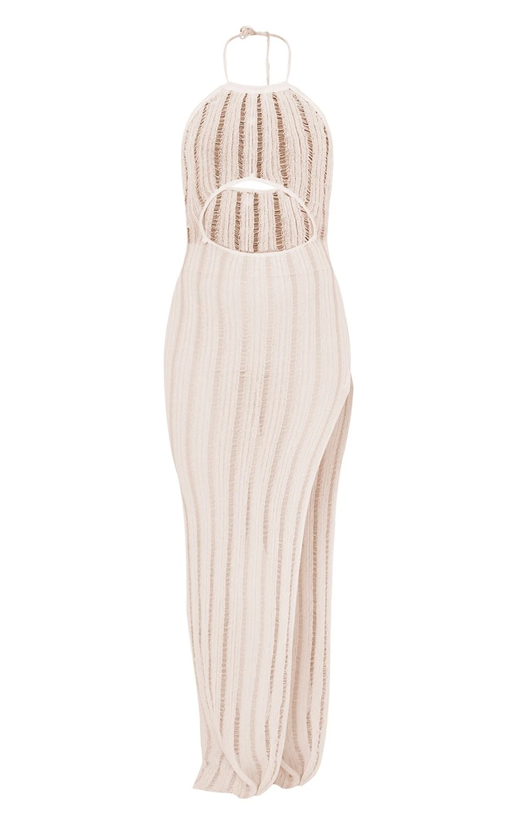 Cream Sheer Knit Cut Out Halterneck Maxi Dress 7 Cream Sheer Knit Cut Out Halterneck Maxi Dress - Image 5