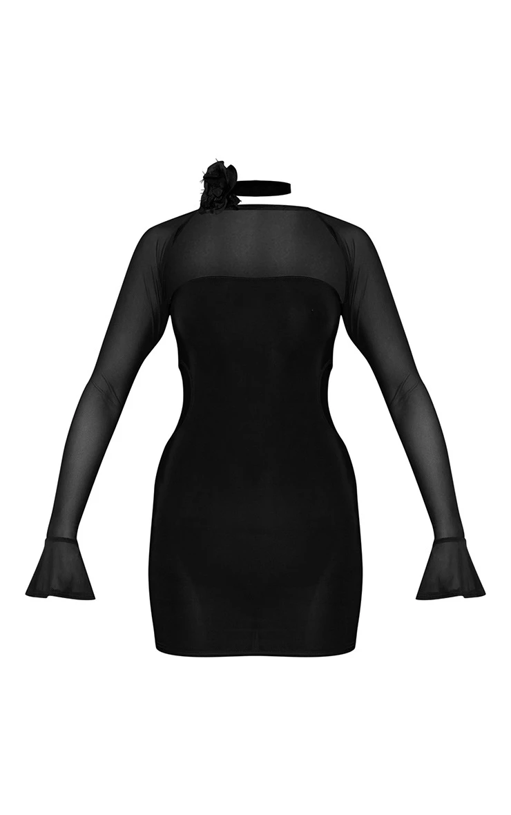 Black Slinky Cut Out Mesh Flared Sleeve Bodycon Dress 7 Black Slinky Cut Out Mesh Flared Sleeve Bodycon Dress - Image 5