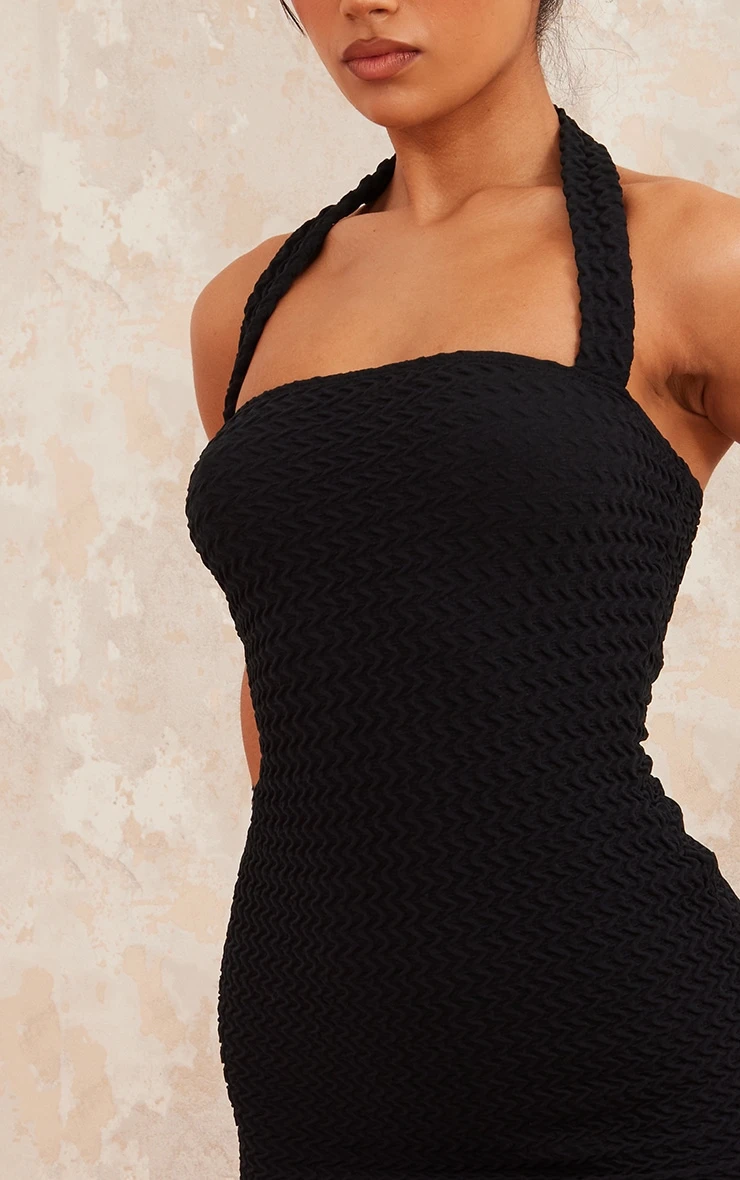 Black Textured Halter Strap Bodycon Dress 6 Black Textured Halter Strap Bodycon Dress - Image 4