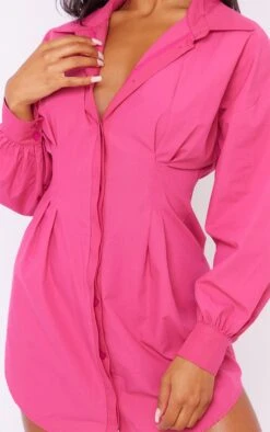 Hot Pink Fitted Waist Long Sleeve Shirt Dress -Cheap Dress Store c151a786fe91a5256979defd7e709736c84dceeb cne1922 4