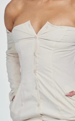 Cream Woven Bardot Pocket Detail Shirt Dress -Cheap Dress Store c15595232da14362603d56e5d67897f2b1ffacb2 cnd1222 4