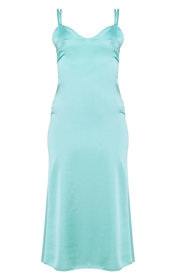 Dusty Blue Satin Double Strap Tie Back Maxi Dress 6 Dusty Blue Satin Double Strap Tie Back Maxi Dress - Image 4