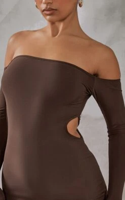 Chocolate Slinky Bardot Side Cut Out Bodycon Dress -Cheap Dress Store c5692ad9627dbae69293cc71f7c317f2befd7822 cnc2999 4